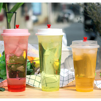 Gobelet jetable en plastique PP pour boisson, modèle 90 Caliber Circle Net Red Milk Tea Cup, 370-700ML, marque CLX, origine Hubei, imprimable