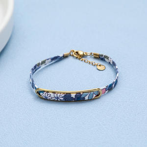 ファッション女性男性手作りジュエリーブレスレットエスニックスタイルフラワー布とステンレス鋼金メッキブレスレット - Product Image 4