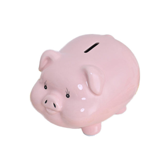Redeco Creative Small Ceramic Piggy Bank Key Lock Waterproof Fireproof Children High Quality Pink Girl Design Gift Home