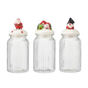 Bocal en verre transparent avec couvercle décoré de Noël H 26 cm assorti - Product Image 1