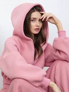 Tùy chỉnh chạy bộ phù hợp với phong cách lỏng lẻo Thể Thao Vải phụ nữ sweatsuits cho phụ nữ Bộ 2 mảnh Sweatpants và hoodie <span class=keywords><strong>Set</strong></span> - Product Image 3