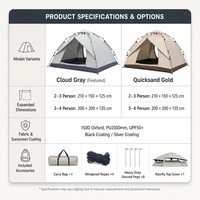 Tente instantanée de camping extérieur, pliable, simple, à ouverture rapide, imperméable, pour 3-4 personnes, en tissu Oxford, OEM/ODM
