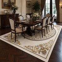 Tapis de salon personnalisé, style villa, en laine néo-zélandaise, motif médaillon baroque doré, sculpté à la main, doux, épais, design de créateur, tufté à la main