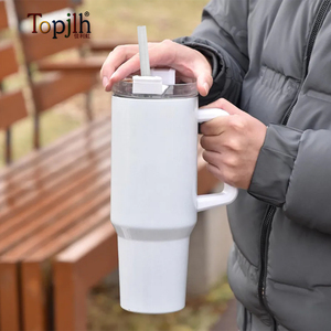 Topjlh Thủ Công In Ấn Cá Nhân Trống Thăng Hoa Khoảng Trống Sản Phẩm 40Oz Thép Không Gỉ Cốc Với Xử Lý Và Rơm - Product Image 1