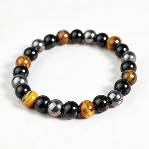 Natural Tiger's Eye And Black Agate Beaded <b>Bracelet</b> Unisex Everyday Wear 8mm Round Stone Jewelry - Product Image 3