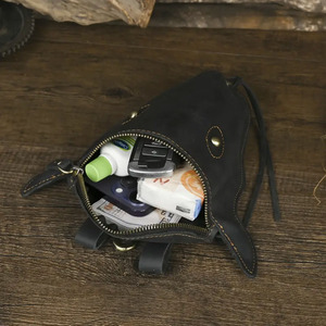 Retro Crazy Horse Leather Bull Head Fanny Pack Men's <b>Small</b> Cell Phone <b>Bag</b> With Zipper Closure For Leisure Travel - Product Image 5