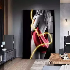 HD Modern Abstract Woman Crystal Porcelain Painting LED Wall Art Picture