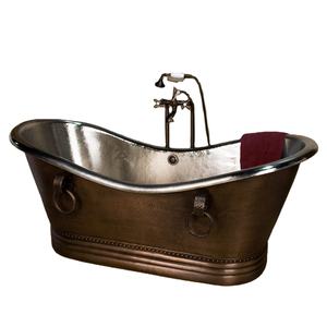 อ่างอาบน้ำทองแดงโบราณยืนฟรีกับรองเท้าแตะคู่อ่างอาบน้ำทองเหลืองสำหรับตัวเลือกในห้องน้ำ - Product Image 1