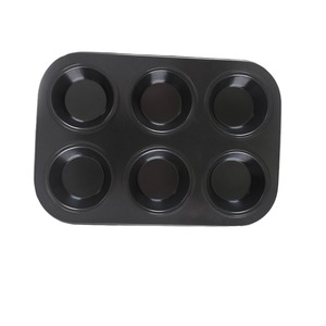 Molde redondo para hornear de acero al carbono negro con 6 cavidades para hacer magdalenas en casa, apto para horno. - Product Image 1