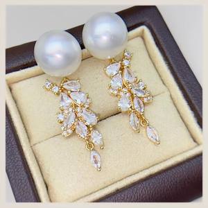 22556 S925 <b>Silver</b> DIY <b>Pearl</b> Accessories Gorgeous Empty Earnail Tray with 9-12mm Round Beads for <b>Earrings</b> - Product Image 3