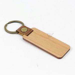 Promotional Custom Logo Wooden PU <b>Leather</b> <b>Keychain</b> New Design Wood Key Fob Engraving Logo Pattern - Product Image 2