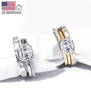 Tianyu Trang Sức Cô Dâu Viền Xếp Chồng Bộ Nhẫn Cưới Đính Hôn Bằng Bạc Moissanite Đính Kim Cương Lấp Đầy Vàng 18K - Product Image 6