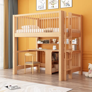 <span class=keywords><strong>Lit</strong></span> superposé en bois massif durable avec tables supérieure et inférieure de la même largeur et <span class=keywords><strong>hauteur</strong></span>, table d'apprentissage intégrée, mobilier de chambre confortable - Product Image 2