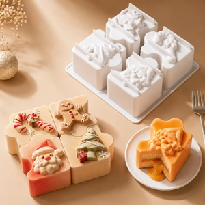 Molde de Silicona Cuadrado de 4 Cavidades para Fondant, Apto para Uso en Fábrica y Navidad, con Certificación LFGB, Platino, Antiadherente, Libre de BPA, Fácil de Desmoldar - Product Image 1