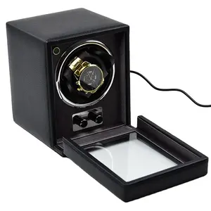 high quality special white wood eilux black leather double automatic watch winder