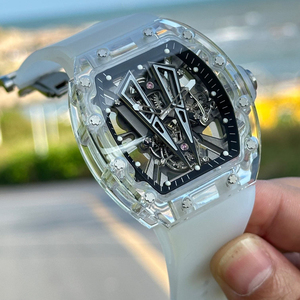 Men's <b>Skeletonized</b> Mechanical <b>Watch</b>, Sapphire Crystal Tonneau-Shaped <b>Automatic</b> Mechanical <b>Watch</b> - Product Image 3