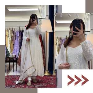 Premium Anarkali Suit Set Ready-Made Faux Blooming Heavy 5mm Lentejuelas Hilo Bordado para Mujer Moderna Salwar Kameez Fiestas - Product Image 6