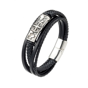 High Quality Wholesale 316L Stainless Steel Custom Fashion Jewelry Braided Premium Leather Bracelets <b>for</b> <b>Men</b> - Product Image 1