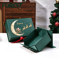 Boîte cadeau à fermeture magnétique Forest Packing, estampage à chaud or, emballage de Noël avec poignée en ruban pour cosmétiques, parfums, cadeaux