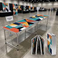 Table pliante en aluminium avec impression de logo personnalisée OEM/ODM, table de camping portable pour pique-nique en plein air, table à 4 plis, hauteur réglable, table de type valise