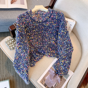 <span class=keywords><strong>Pull</strong></span>-over d'hiver personnalisé pour <span class=keywords><strong>femme</strong></span>, surdimensionné, à pois colorés, manches longues, col rond, tricot ample en coton et <span class=keywords><strong>cachemire</strong></span> - Product Image 4