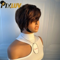 Perruque Pixie Cut sans colle en cheveux humains, vente en gros, fournisseurs de perruques en cheveux vietnamiens bruts, perruques Pixie Cut sans colle, perruques Pixie Cut couleur marron