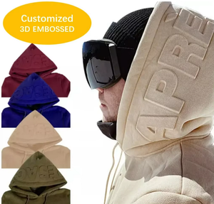 FLOWORA 3D Embossed 2026 Custom logo Unisex Man Hoodies 360gsms Boxy Men's Drop Shoulder Heavyweight Essential <b>Hoodie</b> for Men - Product Image 1