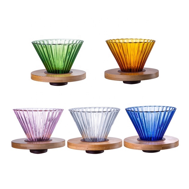 Glass Drip Coffee Filter Seperate Glass Coffee Dripper With Bamboo Wood Stand GV04 Z