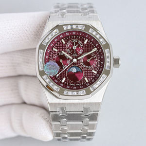 Montre mécanique pour homme en diamant Moissanite <span class=keywords><strong>VVS</strong></span> de haute qualité, cadran en cristal saphir, boîtier en acier inoxydable, fonction phase lunaire en caoutchouc - Product Image 1