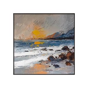 Peinture à l'huile abstraite impressionniste de paysage marin, peinte à la main, encadrée dans un cadre métallique, effet visuel 3D, art mural pour salon - Product Image 5