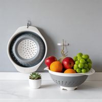 Passoire pliable en plastique ronde pour évier, gris et blanc, à pression, pour le drainage des pâtes et des fruits