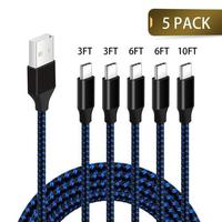 Pengisi Daya Ponsel Kuat, 3A, Pengisian Cepat, Kepang, Kabel Mikro Usb-C, 1M 3ft