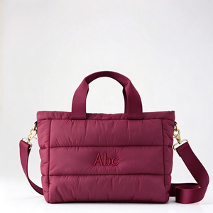 Nylon Waterproof Tote Bag for <b>Girls</b> Lightweight Puffer Convertible Shoulder Packable Shopping Solid Color with Zipper Closure - Product Image 1