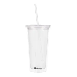 Logo Kustom Kertas Sisip Transparan 500Ml Dapat Dipakai Ulang Bening Dinding Ganda Plastik Cup 20Oz Minuman Besar Tumbler Air Es dengan Sedotan