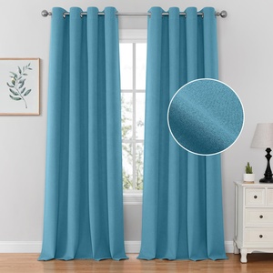 100% Blackout American Style Flame Retardant All-Season Linho Térmico Isolado Preto Completo Grommet Janela Cortinas para Quarto - Product Image 1
