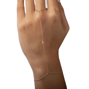 Bracelet chaîne de main en argent sterling S925 avec perles et bague en or 18 carats plaqué CZ, bijoux pour femme, ne ternit pas - Product Image 1