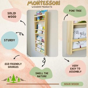 202408 <span class=keywords><strong>livre</strong></span> organisateur fait à la main en bois massif mural <span class=keywords><strong>Montessori</strong></span> enfants étagère 4 niveaux <span class=keywords><strong>livre</strong></span> affichage pour enfants chambre - Product Image 5