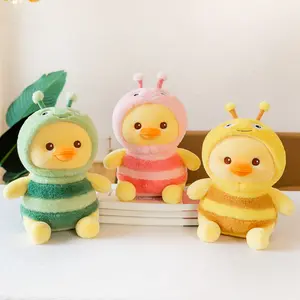 New Cute Green Yellow Pink Bee shaped Plush Duck Stuffed Animal Toys for Kids Gifts