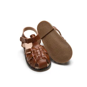 Moda çocuk sandalet el dokuma deri çocuklar yaz ayakkabı