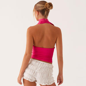 Chemisier <span class=keywords><strong>sans</strong></span> manches dos nu à col licou et haut court en V profond avec tour <span class=keywords><strong>de</strong></span> <span class=keywords><strong>cou</strong></span> à nouer et Y2K Streetwear Vibes - Product Image 3