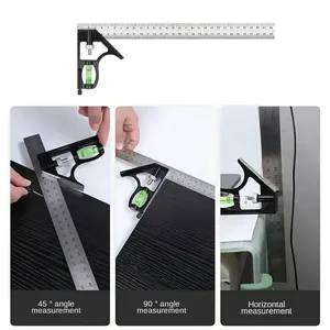 Équerre d'angle combinée <span class=keywords><strong>en</strong></span> acier inoxydable de 300 mm, mobile, avec niveau intégré pour menuisier, pour travaux de menuiserie à 45 degrés - Product Image 5