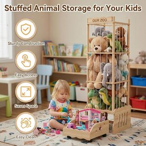 Cajonera de madera para guardar peluches, organizador de gran capacidad que ahorra espacio, para juguetes de peluche, para sala de estar, sostenible - Product Image 4