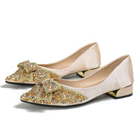 Nouvelles Chaussures à Talons en Strass Printemps-Automne, Bout Pointu, Papillon en Cristal, pour Mariage, Demoiselle d'honneur, Grande Taille, Mocassins pour Femmes