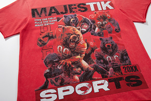 Camiseta para Hombre Majestik New High Street, 100% Algodón, Estilo <span class=keywords><strong>Vintage</strong></span> Lavado, con Pedrería, Estampado Digital Rojo, Diseño de Diseñador, Venta al Por Mayor - Product Image 4