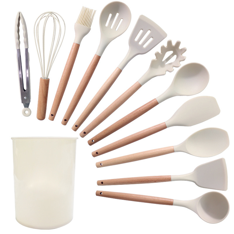 WDF Wholesale 12PCS Spoon Set with Wooden Handle Utensilios De Cocina Silicone Non-Stick Kitchenware Cooking Kitchen Utensil Set · image 6