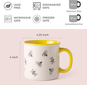 Grandes tasses à café en céramique, tasses à soupe surdimensionnées avec grande poignée pour hommes femmes papa <span class=keywords><strong>maman</strong></span>, grande <span class=keywords><strong>tasse</strong></span> avec abeilles texturées - Product Image 2