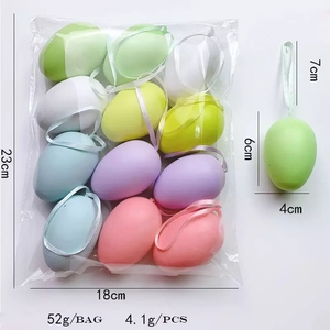 12 Pcs /bag Blank Solid Colors Plastic Easter Eggs With Hanging Ribbons Wholesale Easter Decoration Supplies