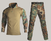 Vente chaude Uniformes Tactiques Camouflage T-shirt À Manches Longues Pantalon Ensemble Tactique Rip-stop Vert Hommes Uniformes Costume