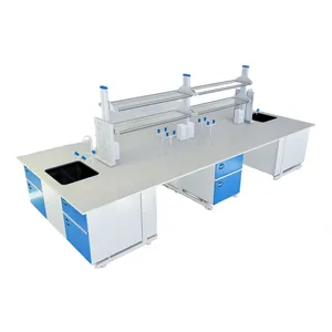 Industrial table medical work bench laboratory furniture C-frame lab bench with storage cabinet