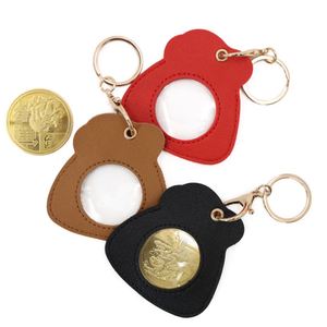 Stocked AA Coin Holder Keychain PU Leather Protective Cover Promotional Coin Keychain Lucky Golden Coin Case - Product Image 1